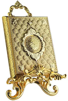 Standing Decorative Quran Box Islamic Metal Quran Box With Stand Gold • $124.90