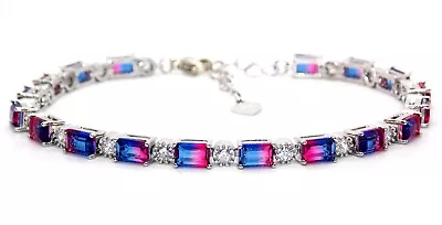 Silver Blue Mystic Topaz & Diamond  7.86ct Adjustable Tennis Bracelet • £29.99