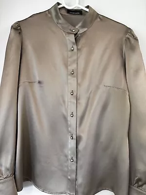 ZIMMERMANN New Silk Blouse AU Size 10 Olive Colour Stand Collar • $75