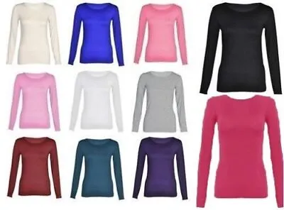 £6.85 • Buy New Women ROUND NECK Long Sleeve Plain Casual Stretchy Tee Basic Fit T-Shirt Top
