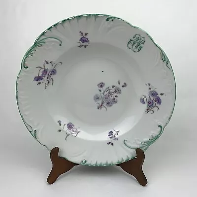 French Monogrammed Purple & Green Floral Porcelain Serving Bowl • $5.99