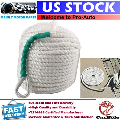$29.99 • Buy 1/2inch 100FT Twisted 3 Strand Nylon Anchor Rope Braided Boat Line With Thimble