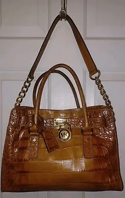 Michael Kors Hamilton Tumbled Leather Bag Crocodile Rare NEVER Used Brown • $99