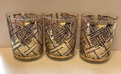 Vintage Culver Bamboo/Greek Key Type Pattern.  Rocks 3 Glasses Low Ball MCM. • $75