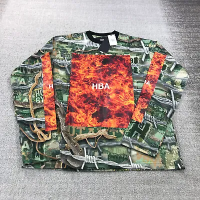 HBA Shirt Mens Small S Flames HBA Spell OUt Camo Green Hood By Air Black • $148.88