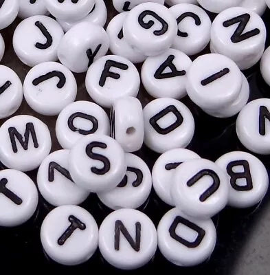 6-7mm White Black Acrylic Disc Flat Round Letter Alphabet Beads Spacer (100) • $4.50