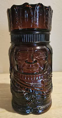 Vintage 1960s Amber Glass Cigar Tobacco Jar Native American Indian Chief 10  • $32.99