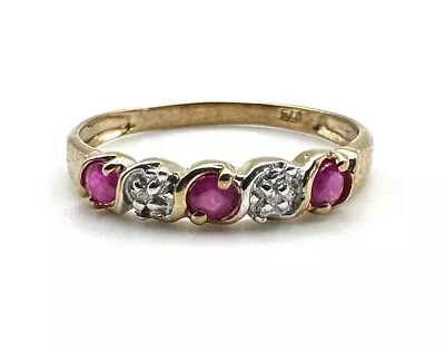 9ct Gold Ruby Diamond Eternity Ring Yellow Gold Ruby Eternity Anniversary Gift • £95