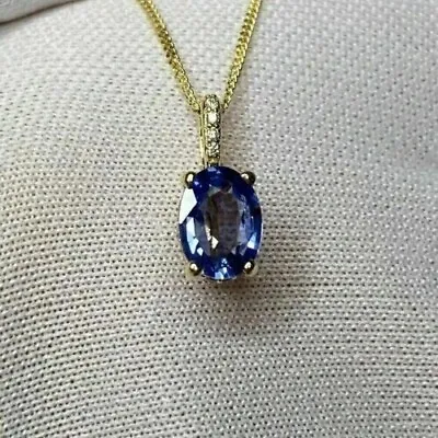 2CT Oval Cut Lab-Created Blue Sapphire Solitaire Pendant 14K Yellow Gold Plated • $65.99
