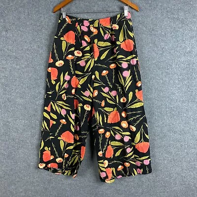 Princess Highway Pants Womens 10 Black Capri Wide Leg Culottes Linen Flowers • $25.71