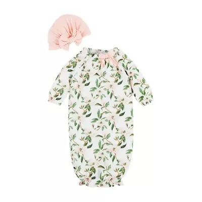 Mud Pie Baby Girl Magnolia Take Me Home Set With Gown & Hat With Bow NEW 0-3M • $19.95