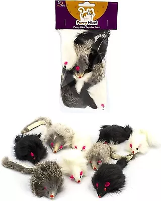 10 Giant Furry Mice With Catnip Rattle Sound Of Real Rabbit Fur Cat Toy Mouse • $16.95