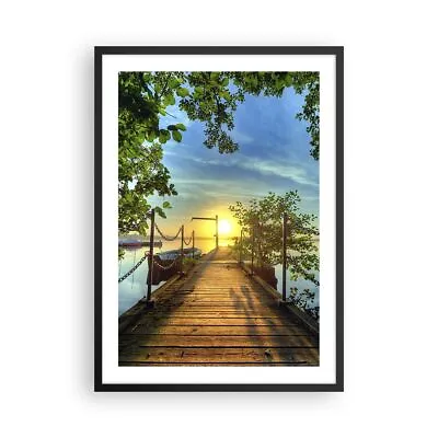 Poster Print 50x70cm Wall Art Picture Lake Sunset Boat Landscape Framed Artwork • £53.39