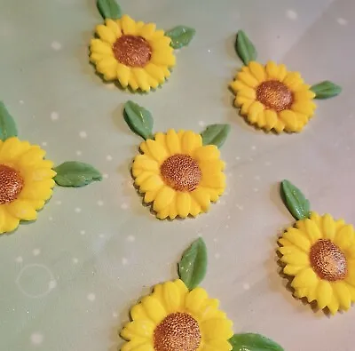 12 Edible Fondant Sunflower Cupcakes Cake Topper  Decoration Birthday • £8.95