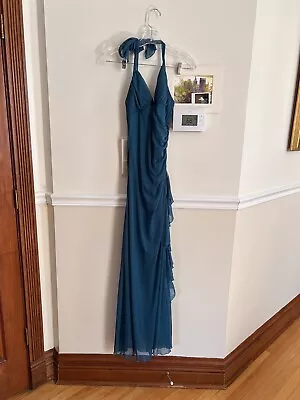 Vintage Y2K 90s City Triangles Maxi Teal Shimmery Halter Gown Dress Size S  • $30