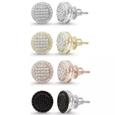 10MM Unisex Micro Pave Round Halo Studs .925 Sterling Silver Earrings Colors Ava • $18.19