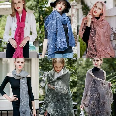 Women's Sheer Tulle Lace Embroidery Handkerchief Scarf For Evening Wedding Party • $12.63