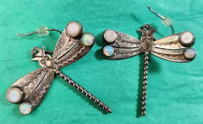 Vintage Dragonfly Sterling Silver(unverified) Natural Stones Dangle Earrings • $65.99