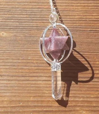 Natural Lepidolite Gemstone 3 Stone Merkaba Star Spinning Pendulum • £10.21