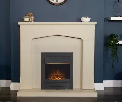 Electric Fire Black Stone Effect Wood Fireplace Surround Led Flame Coal  Bnib • £424.90