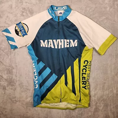 Voler Cycling Jersey Womens Medium Blue Graphic Print 3/4 Zip Seattle Mayhem USA • $19