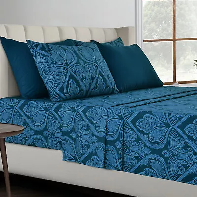 Deep Pocket 6 Piece Bed Sheet Set 1800 Series Microfiber Comfort Paisley Sheets • $24.99