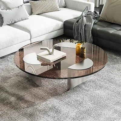 2024 Rimdoc Wedge Glass Coffee Table Modern Round Premium Tempered Glass Top New • $759