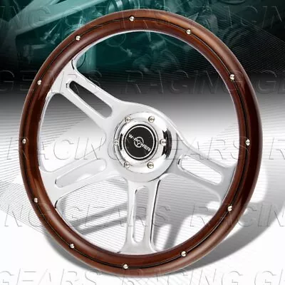 Universal 350mm W-power Dark Wood Grip 6-hold Vintage Steering Wheel 4-spoke • $109.95