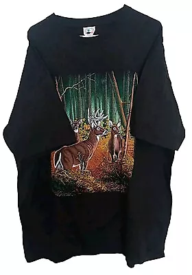 Vtg 90s Habitat Deer Forest T-Shirt Single Stitch Size 2XL • $14.99