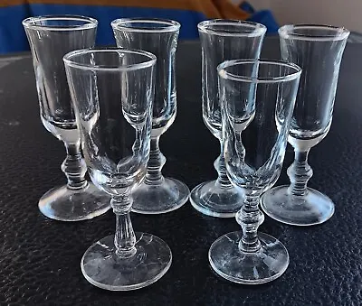 Set Of 6 Vintage Stemmed Cordial Liquor Stemware Shot Glasses Clear Glass • $24.99