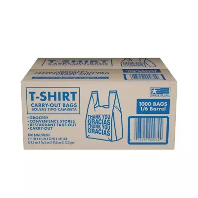 T-Shirt Carry-Out Bags - 11.5  X 6.5  X 22  - 1000 Ct. - Free Shipping Included • $26.81
