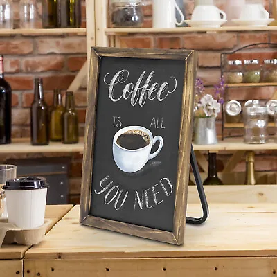 14 Inch Standing Chalkboard Sign - Burnt Wood Frame & Black Metal Memo Board • $29.99