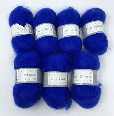 Lot Of 7 Skeins Elite La Gran 74% Mohair Yarn In Royal Blue Vintage Same Lot • $59.99