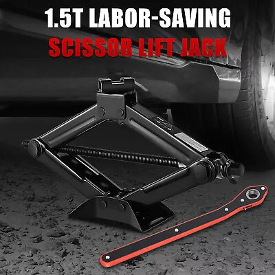 Labor-Saving 1.5 Ton Scissor Lift Jack Car Repair Tool Kit W/ Ratchet Wrench • $27.99