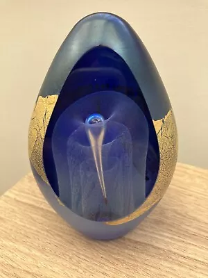 Okra Irridescent Egg Blue Paperweight Midnight Fountain Ltd Edt R P Golding • £95