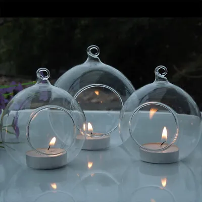 6/12/24/36pcs Glass Globe Hanging Candle Tea Light Holder Candlestick Wedding • £10.95