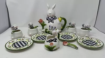 16 PC EASTER BUNNY GARDEN PARTY TEA SET  - With Orig Box And Packaging • $30.99