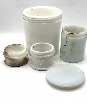 Antique Milk Glass Lot 4 Jars 1 Lid Antique Vintage Milk Glass R • $26