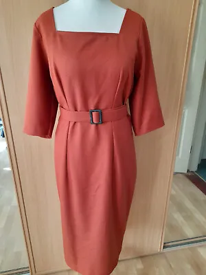 £24 • Buy Repro 1950s Rust Tan Jolin Pencil Dress & Belt Sz 16 Heart My Closet Rockabilly