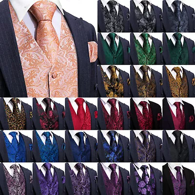 Mens Paisley Floral Vest Formal Suit Wedding Waistcoat Slim Tuxedo Silk Tie Set • $17.99