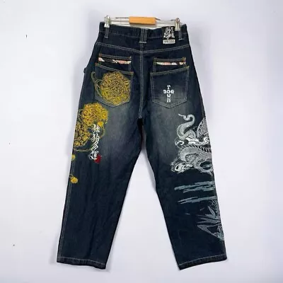 DogTown Buggy Black Dragon Embroidery Jeans Japanese Pattern  Ed Hardy Style • $185