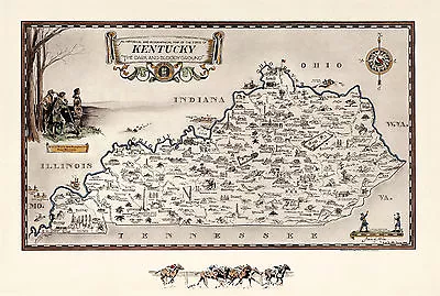 Pictorial Map Of Kentucky Horses Derby Historical Wall Art Poster Print Decor • $21.95