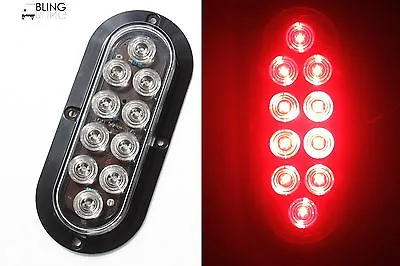 Trailer Truck RED LED Surface Mount 6  Oval Oblong Stop Turn Tail Light Clear Ls • $10.99