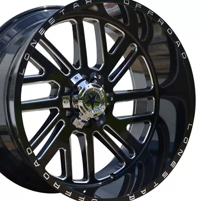 22  Gloss Black Milled Lonestar Tomahawk Wheels 22x12 6x135 -44mm Fits Ford F150 • $1499