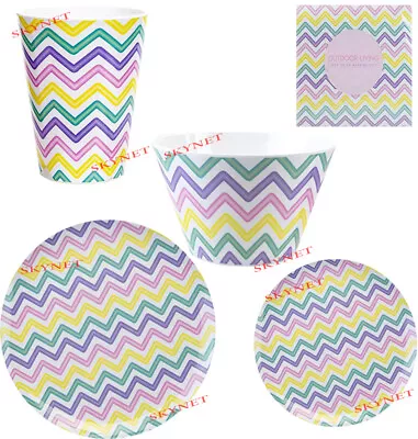 £14.99 • Buy MELAMINE Plastic Picnic Camping Dinner BBQ Plate Plates Set Bowl PATTERN Design