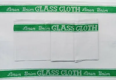 Premium Green Linen Union Glass Cloths Pack Of 4/4 Green Glass Cloths • £15.99