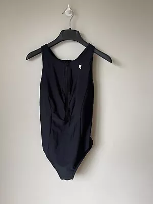 BLACK SWIMSUIT Swim Swimming Costume Zip Front UK 14 - Worn Once • £4.50