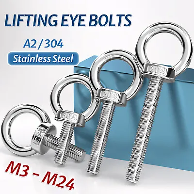 M3 M4 M5 M6 To M24 Lifting Eye Bolts A2 304 Stainless Steel Male Metric Din 580 • $2.39