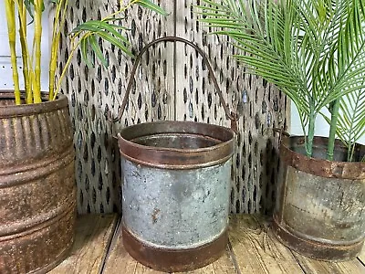 Large Vintage Reclaimed Heavy Duty Galvanised Iron Garden Planter Bucket Tub • £35