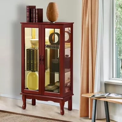 Adjustable Shelves Lighted Storage Curio Display Cabinet W/ Tempered Glass Doors • $309.99
